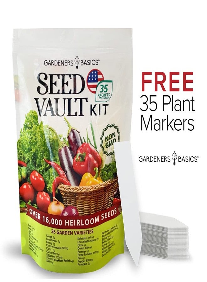 Gardeners Basics مجموعة بذور الخضروات الأساسية للبستانيين للبقاء على قيد الحياة - أكثر من 16,000 بذور غير معدلة وراثيًا ووراثية، رائعة لمعدات البقاء في حالات الطوارئ 35 نوعًا من البذور لزراعة الخضروات 35 علامة نبات مجانية - Image 4